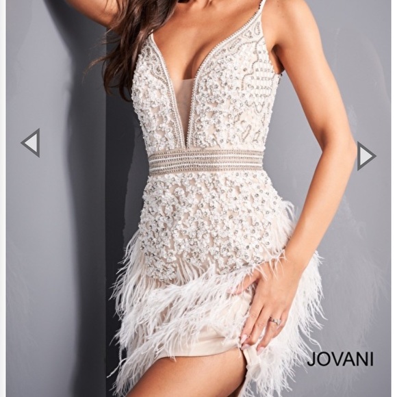 Jovani white short party dress for engagement, wedding, prom, homecoming - Picture 2 of 5